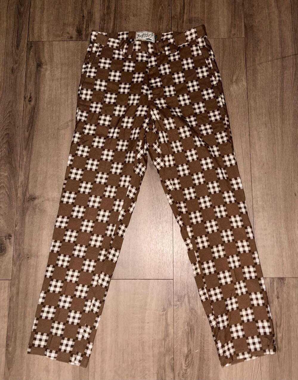 Bogey Boys Big Check Brown Plaid Golf Pants Size 28.pc59